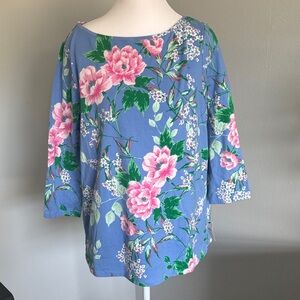 Talbots Blue Floral Blouse with Pink and Green Accents